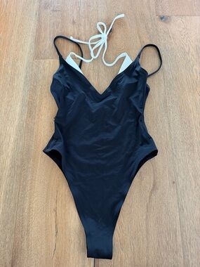 L Space Classic Black One-Piece Swimsuit with White Accent Straps